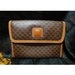 Vintage CELINE macadam pattern cosmetic, toilet purse with leather trimmings