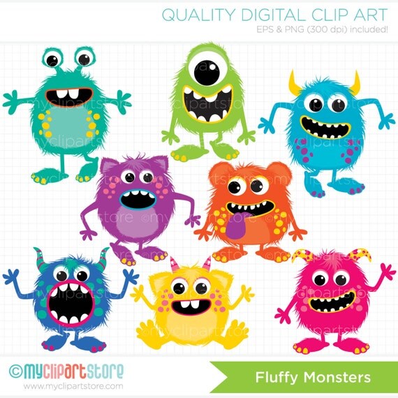 Clipart Fluffy Monsters Digital Clip Art Instant