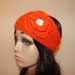 100% Peruvian Wool Woman Teen Young Adult Girl knit chunky headband with crocheted flower handmaded orange ski