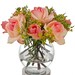 Real Touch Orange Rose Arrangement with Bud Spray Roses Artificial Flowers in Round Glass Vase for Artificial Faux Arrangement Home Decor