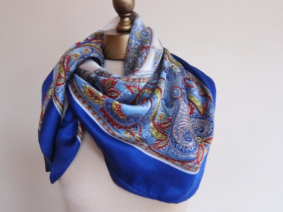 blue paisley silk scarf 1940s 50s by foulardfantastique on Etsy