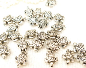 Whimsical, Miniature Life-like Sea Turtle Spacer Beads, 3D Antique Silver (10) - SF20