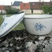 1940 Vintage French saucepan or pot blue and white enamel