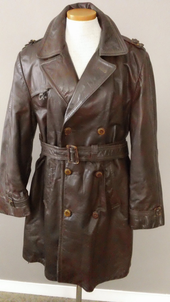 40s Mens Leather Military WWll Era Trench Coat by CompanyV on Etsy