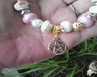 Pagan Wiccan, flowers of spring, Euro style bracelet