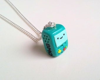 BMO 'Beemo' Adventure Time Necklace, Polymer Clay Necklace, Cute Green Robot
