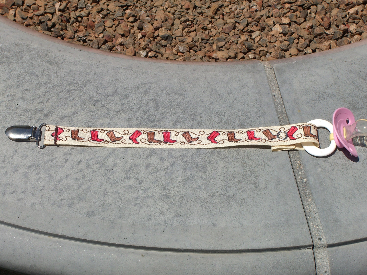 Pacifier clip western cowboy boots