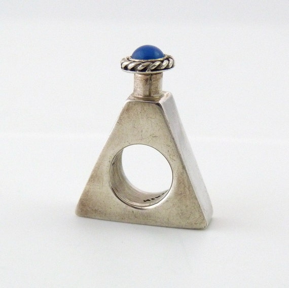 bottle belt vintage cap with Triangle Bottle Blue Perfume  Cap Silver  Perfume Mexican Bottle