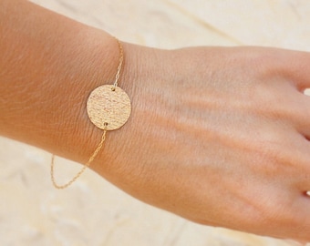 Delicate Gold Bracelet - Small Disc Gold Bracelet - 14k gold filled - brushed gold delicate bracelet, bracelet gold