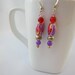 Beaded earrings, handpainted beaded earrings, red and purple earrings, unique earrings