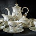 Vintage Hand Painted Dragonware Tea Set cup and saucers White Iridescent Luster cream and sugar Moriage Dinnerware