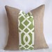 20x20 Green and White Outdoor Fabric and Burlap Pillow Cover