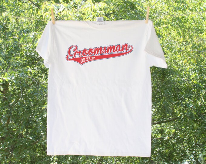 Groomsman Sporty Baseball Wedding Party Shirt with Date