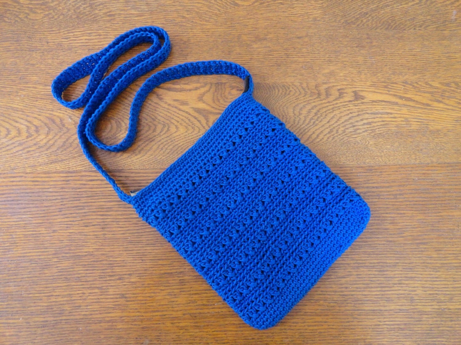 Crochet Crossbody Bag Purse Royal Blue Lined Zipper Pockets