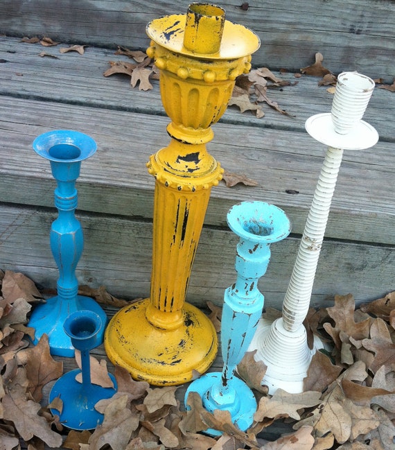 Country French Candlestick Grouping / UpCycled Brass