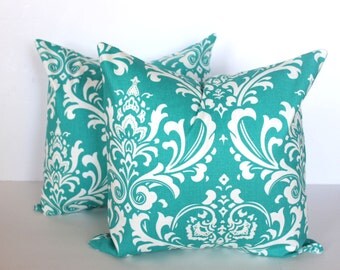 CLEARANCE - 20 x 20 Turquoise Damask Pillow Cover - Premier Prints