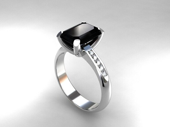Black spinel engagement ring emerald cut by TorkkeliJewellery
