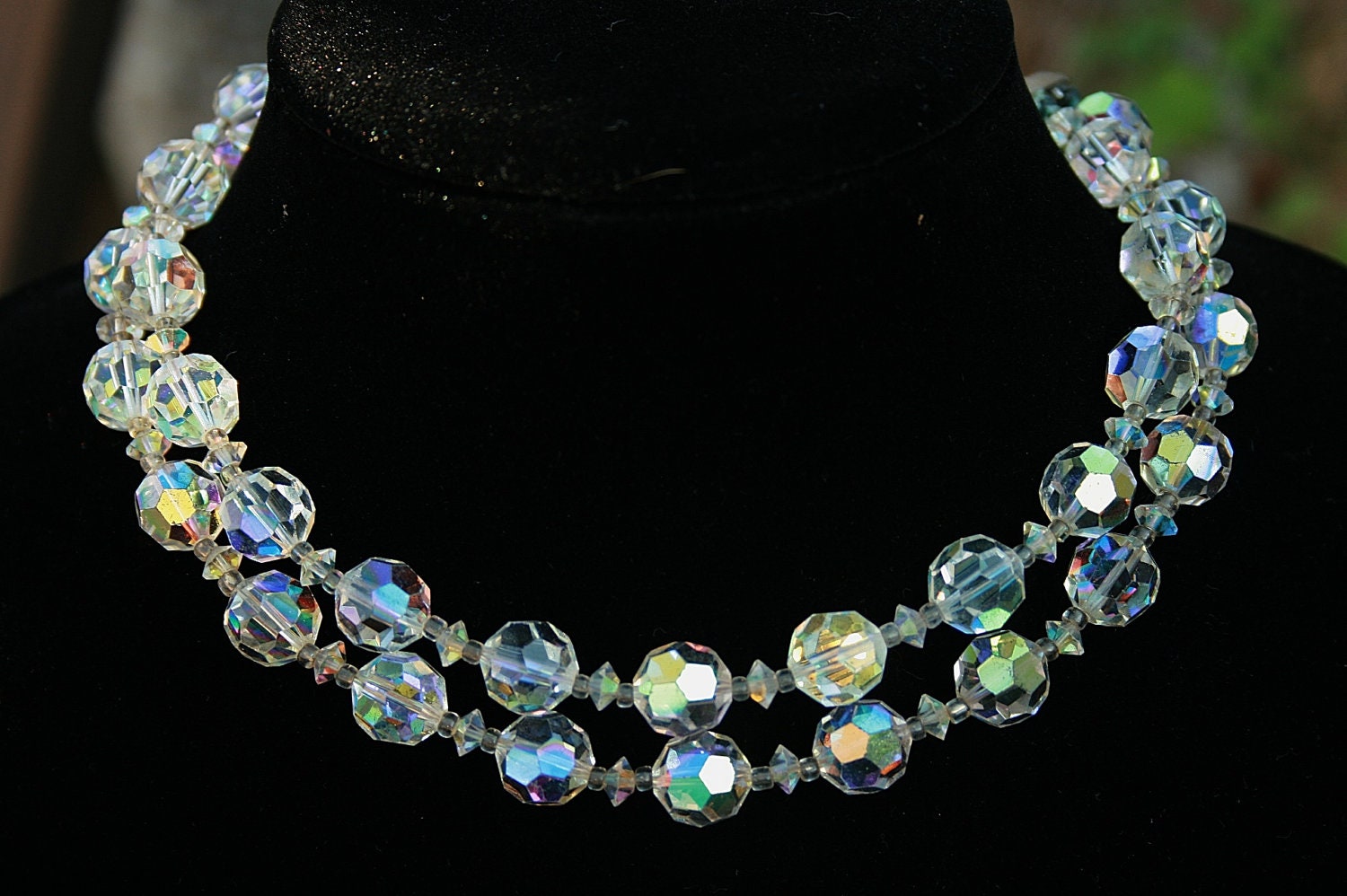 Vintage Crystal Necklace-2 Strands-Aurora by AuntBeasBling on Etsy
