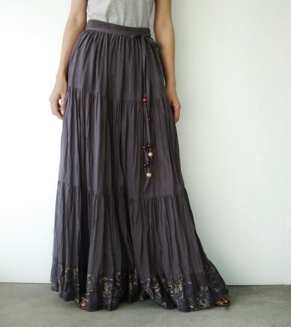 NO.25 Grey Cotton Hippie Gypsy Boho Tiered Long Peasant