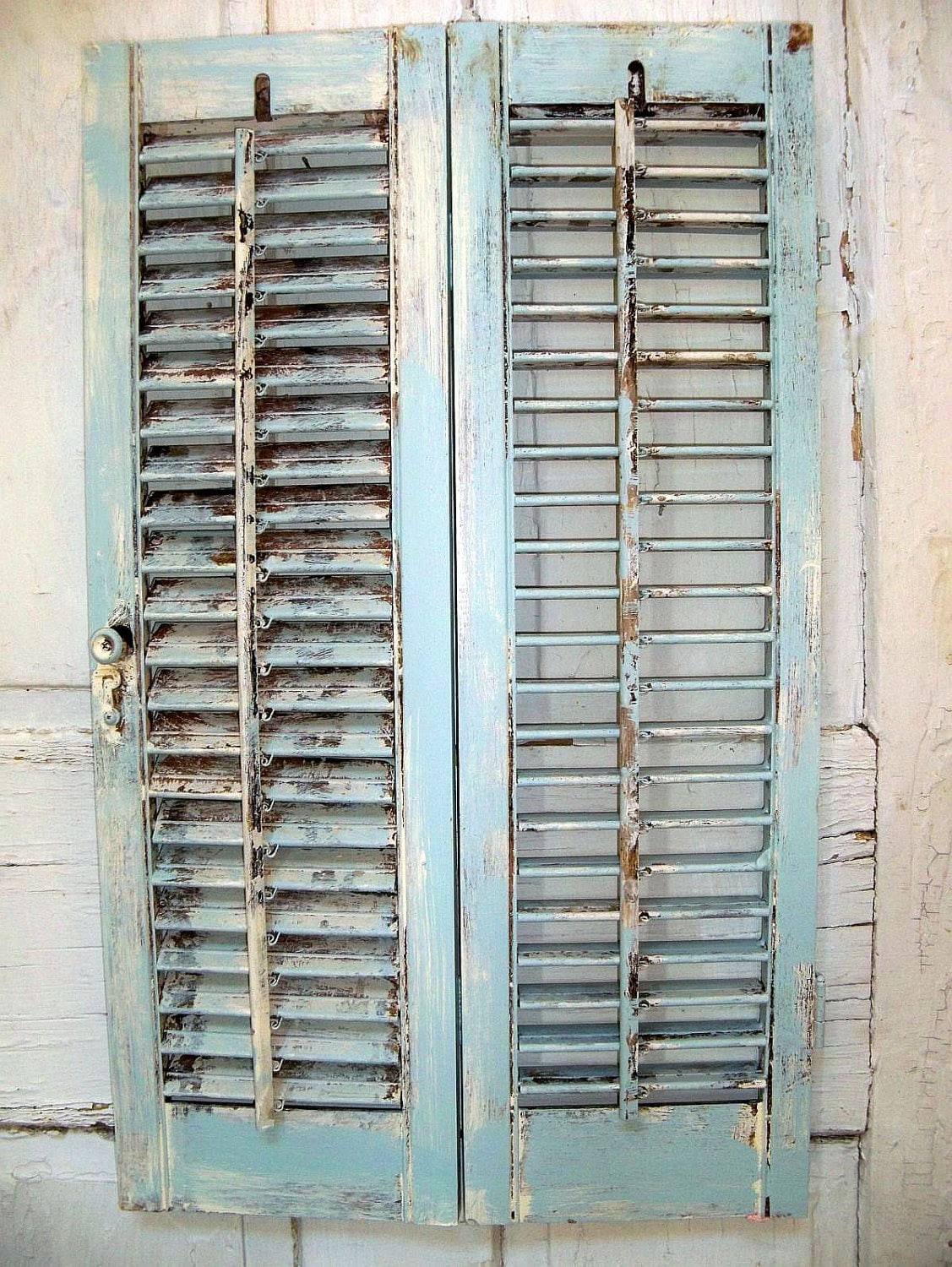 Distressed beach cottage wooden shutter French blue shabby