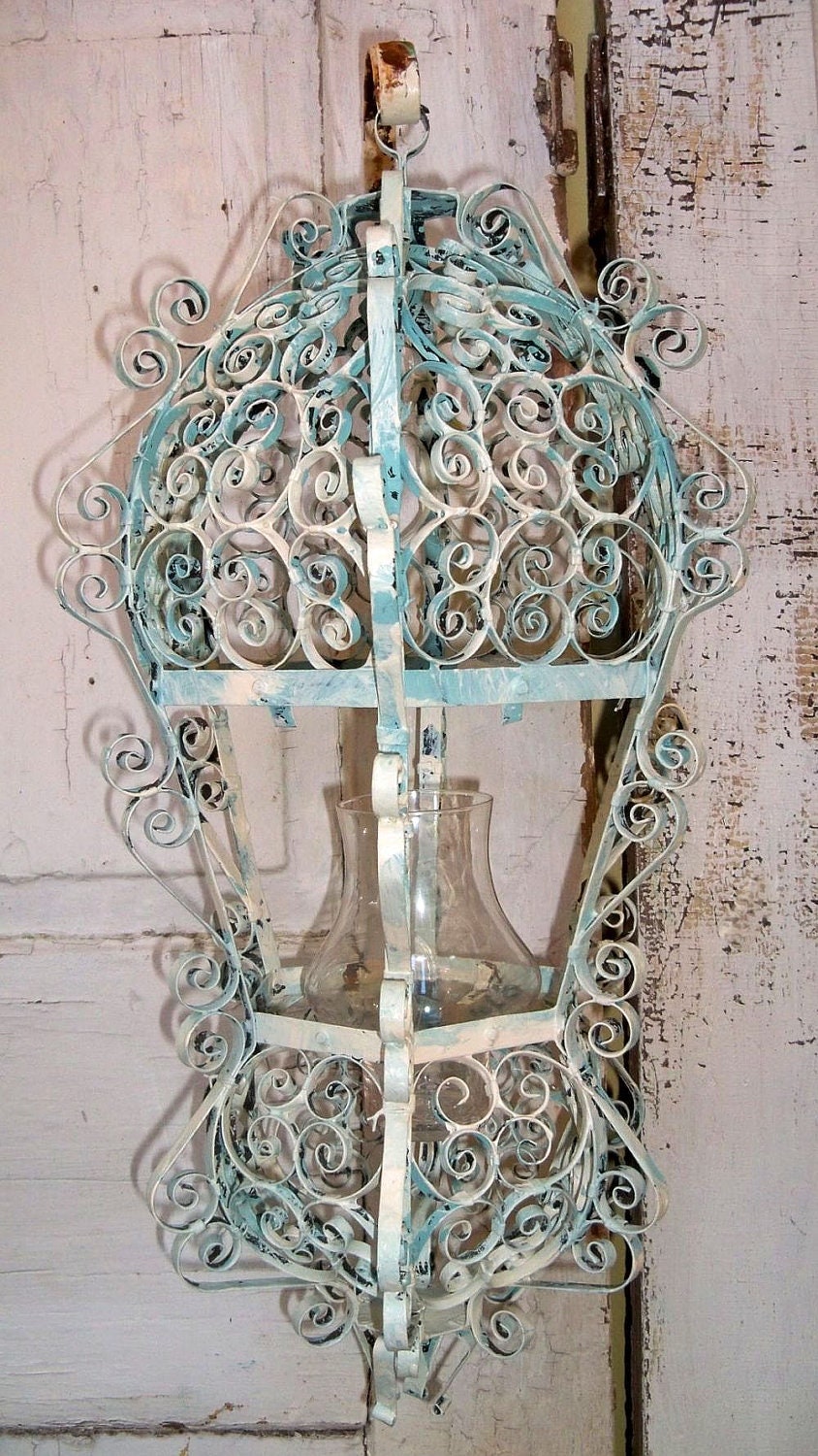 Large ornate Lantern vintage candle holder metal scroll style