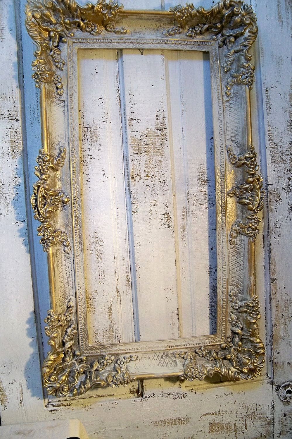 Large vintage frame hand painted ornate French farmhouse