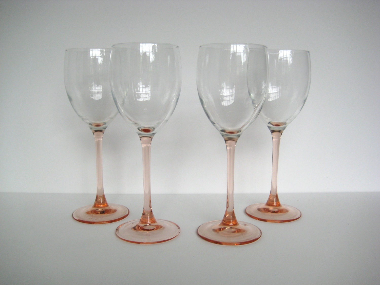 Pink wine glasses made in France set of four pink stems