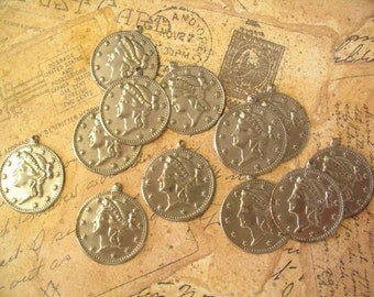 12 Vintage 24mm Steel Roman Coin Charms