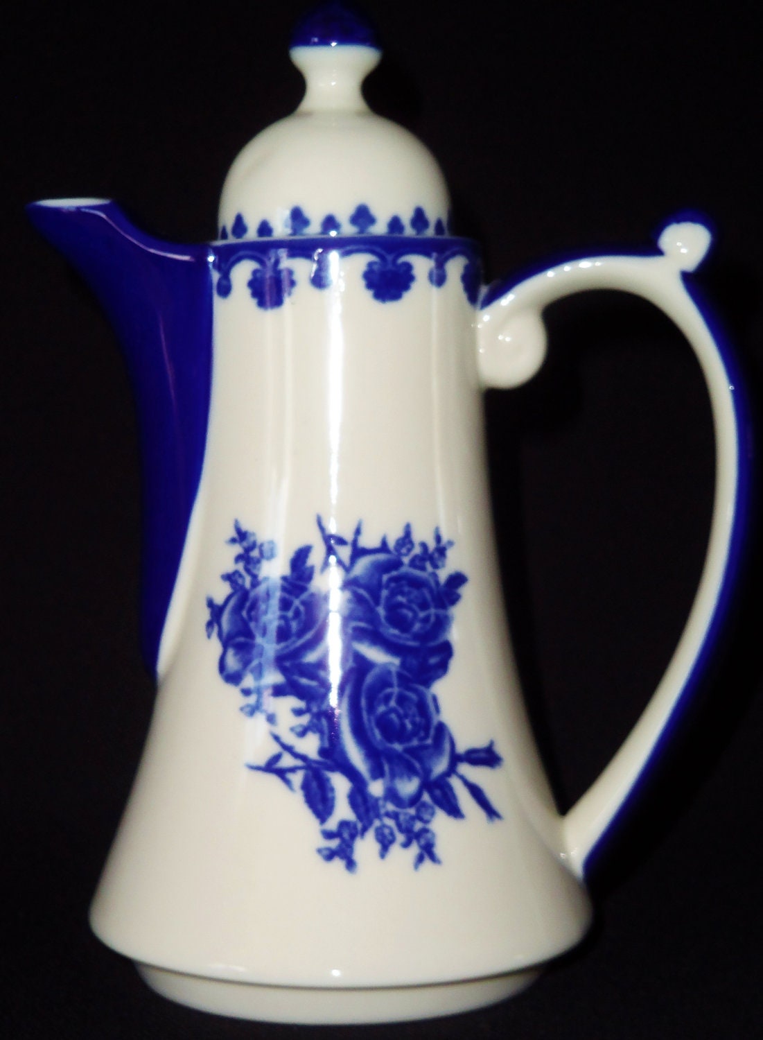 Teapot Vintage Teapot Blue Rose Teapot Lidded Teapot Blue