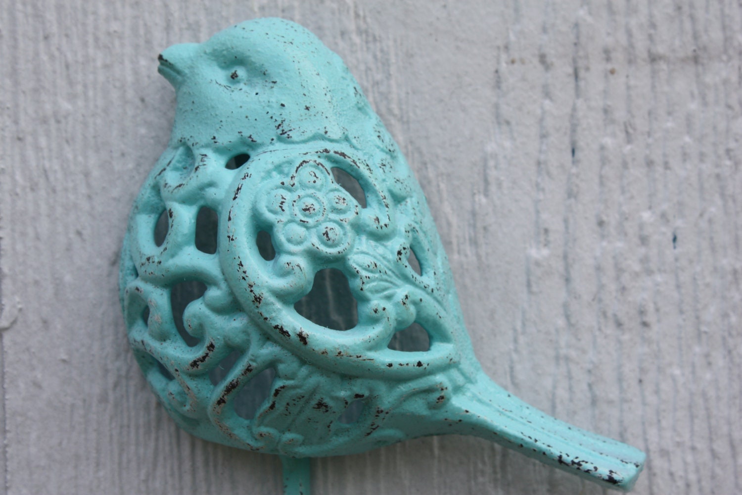 Cast Iron Bird Hook Refinished in AQUAMARINE
