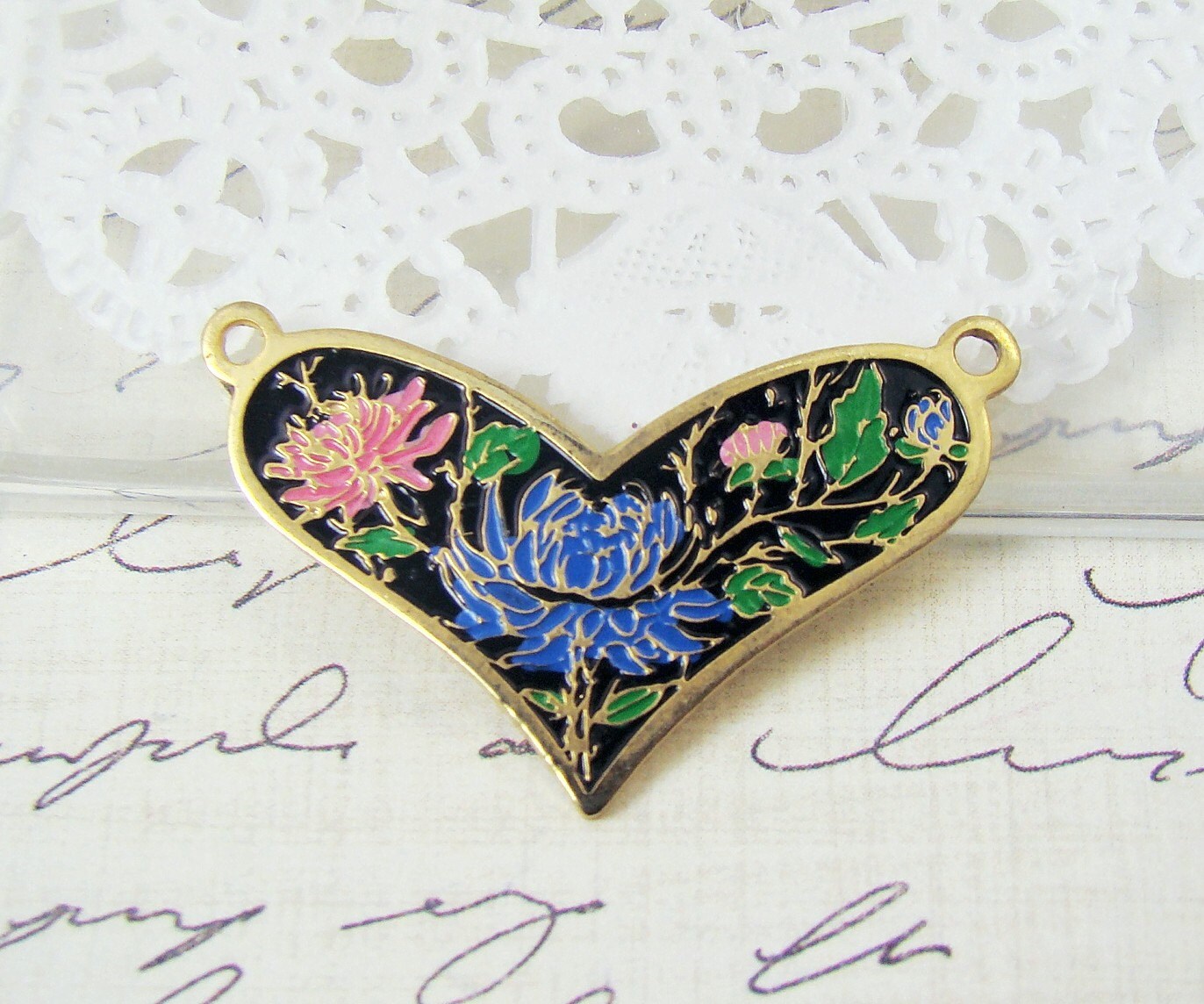Vintage Enamel Heart Pendant Pink & Blue by alyssabethsvintage