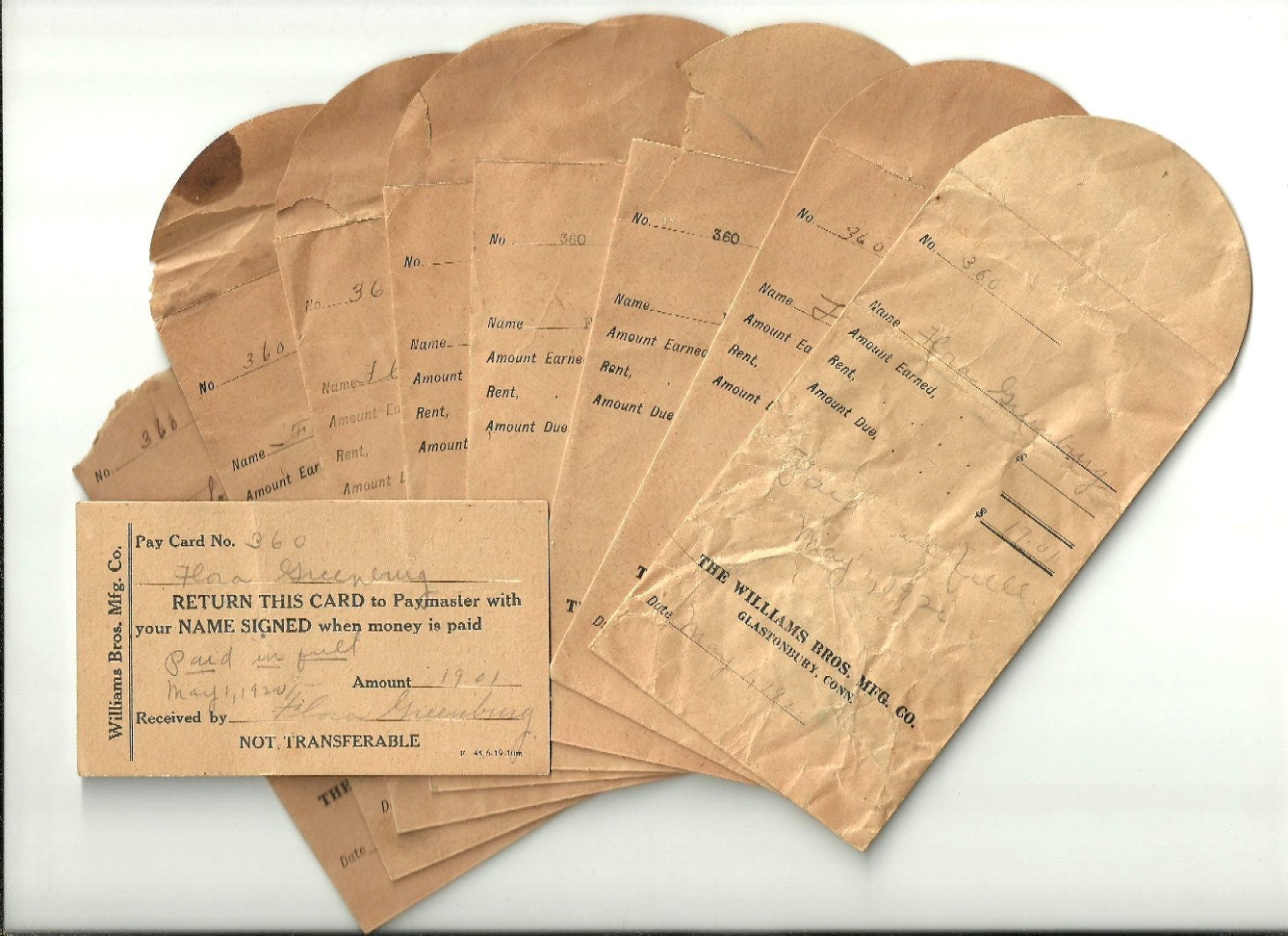 1919 1920 Manila Pay Envelopes Vintage Paper Ephemera