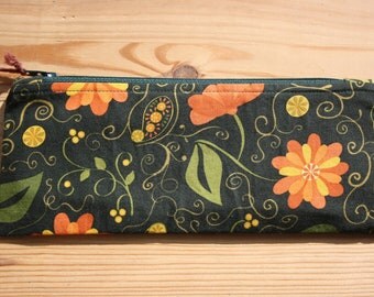 Green, Yellow & Orange Pencil Case- Orange Lining, Green Zip