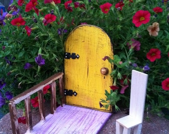 Gifts for her, Birthday, Fairy Garden, Fairies, Fairy House, Imaginative Play, Tree, Wall, Housewarming, Door, Distressed, Yellow,Room Decor