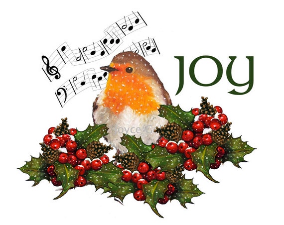 Items similar to Clip Art Christmas JOY With English Robin Bird And