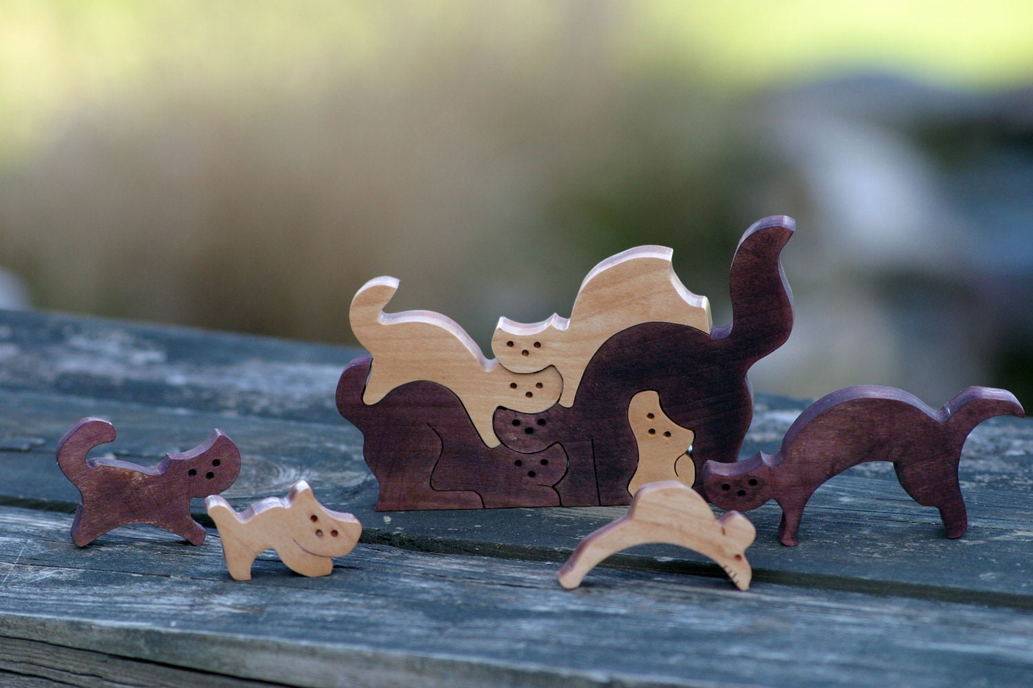 wooden puzzle scroll saw cut cat and mouse Free Shipping