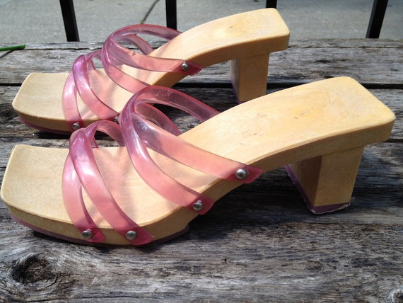 Italian Baby Pink Plastic Studded Jelly Shoes Chunky Heels Beach ...