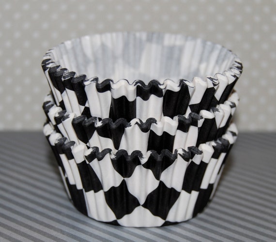 Black Checkered cupcake liners (60) Race Car checkered flag baking