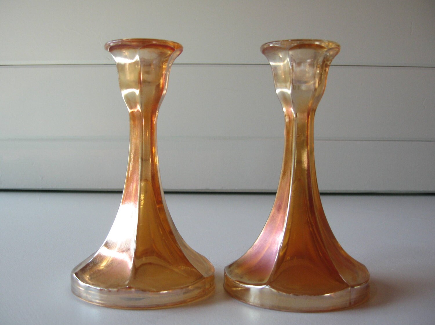 Carnival Glass Candlesticks Candle Holders iridescent