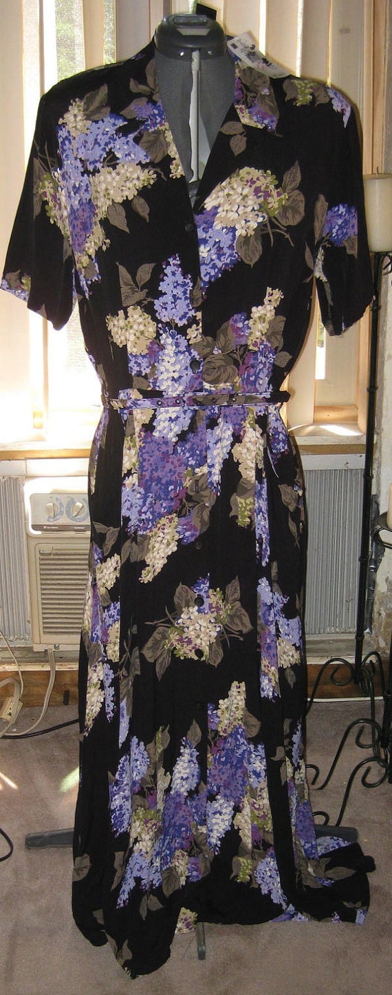 Vintage Carole Little 80's Dress Black Floral Design New