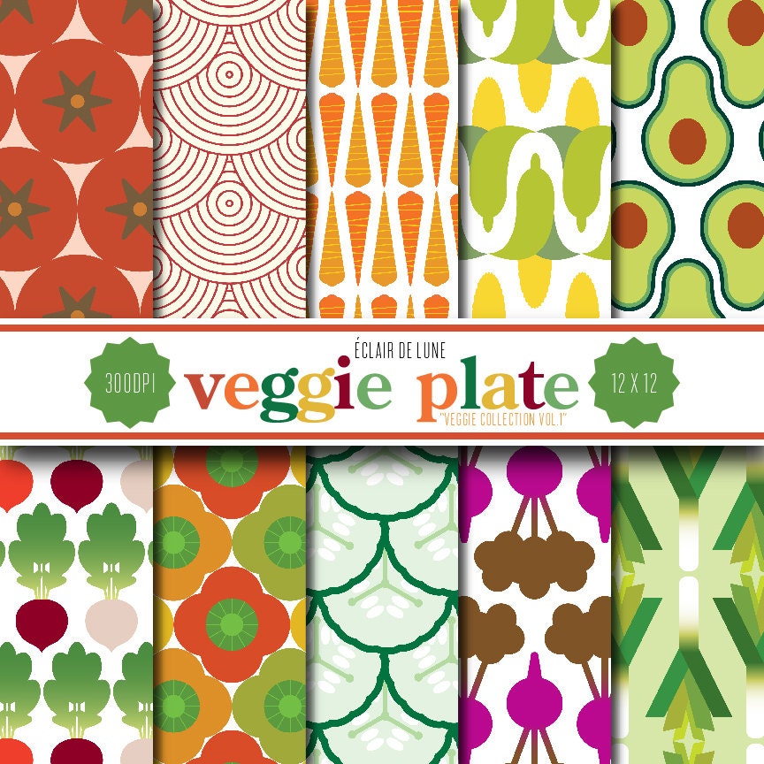 Digital Scrapbook Papers Vegetables Veggies from EclairdeLune1 on Etsy