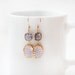 Polished Gold Framed Tanzanite Glass Connector with Pink Opal Glass Pendant Earrings