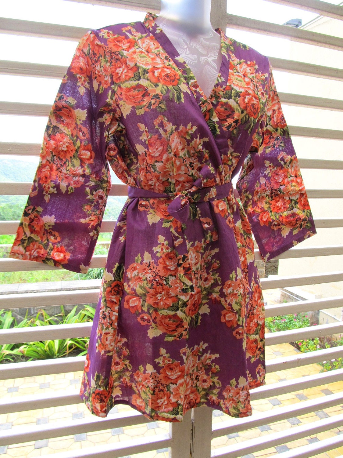 Kimono Robe in Purple Floral Gift for Her by SunsetToSunrise