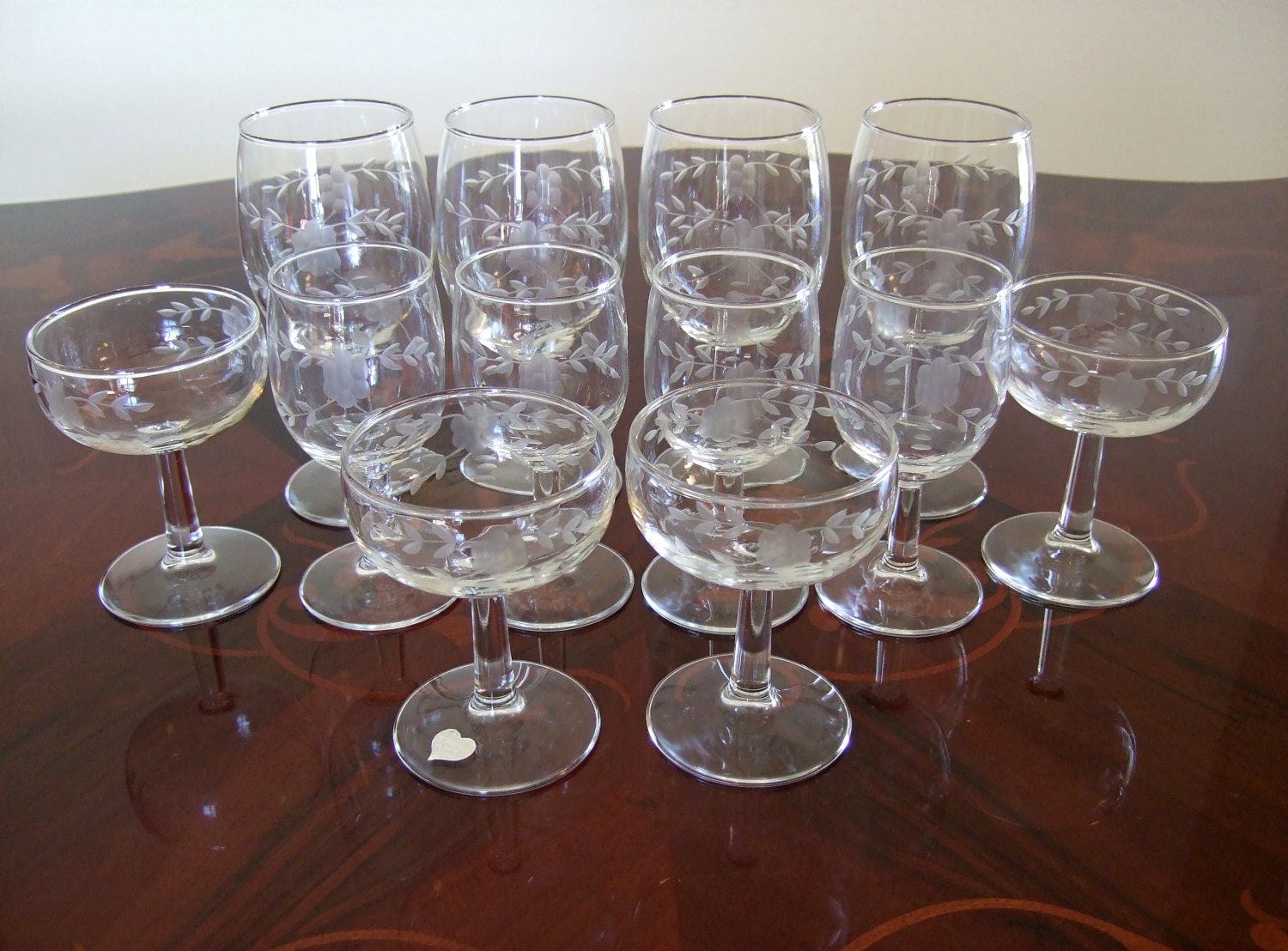 Set of 12 Elegant Hand Cut Javit Etched Crystal Stemware