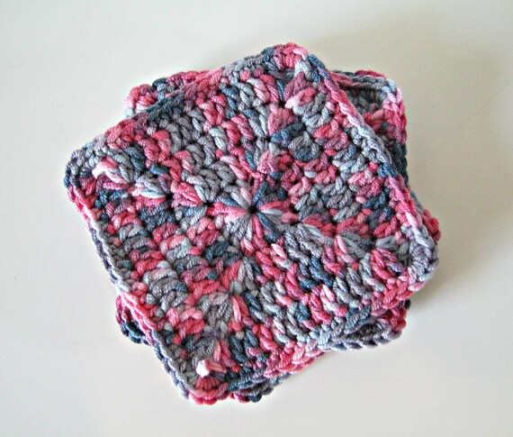 Items similar to Square crocheted coasters - set of 4 - lilac mix on Etsy