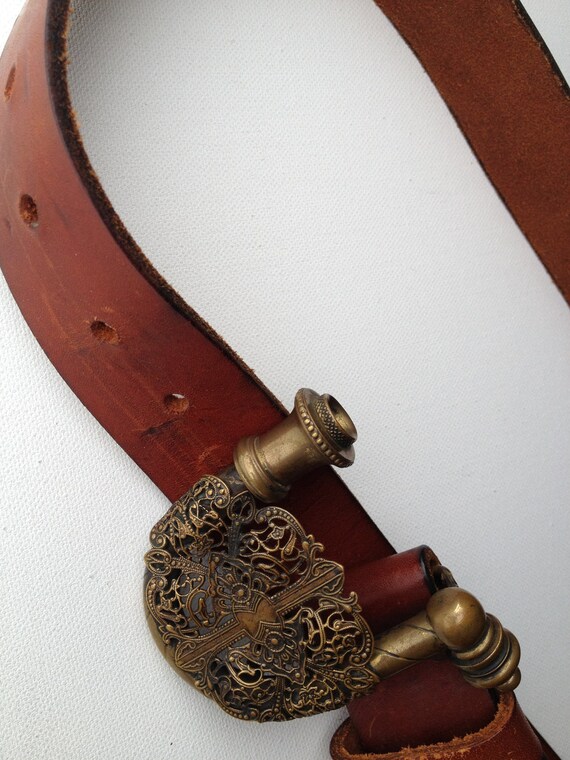 1970s Brass Pipe Belt with Leather Strap