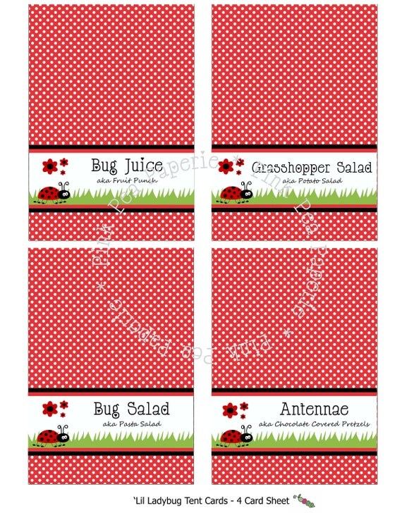 Printable Personalized Lil LADYBUG Food Labels/Tent Cards - 12 card set Il_570xn