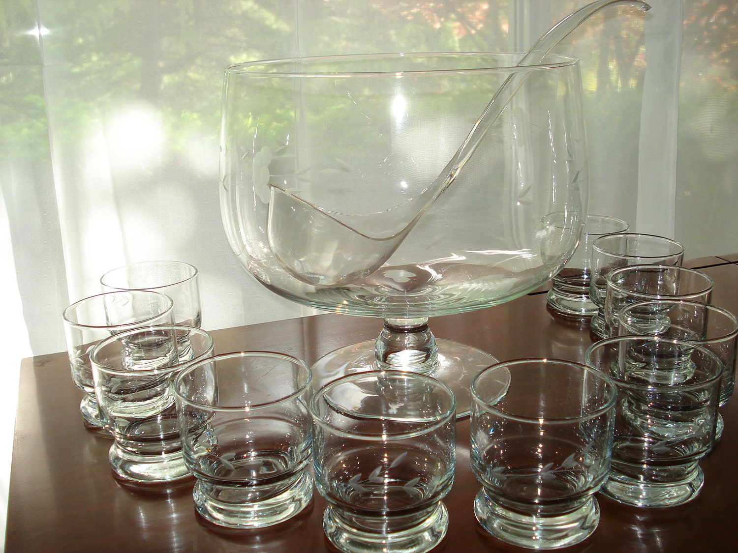 Princess House Crystal Heritage Pattern Punch Bowl Set