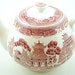 Red Transferware Teapot-Vintage Alfred Meakin-Old Willow Pink Pattern-Holiday Table-For Her-Chinoiserie-Anglophile Gift-Made in England