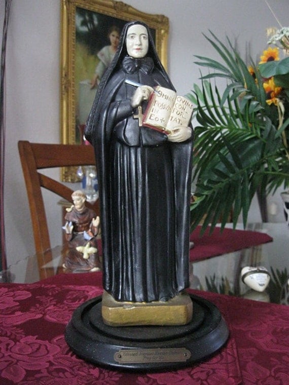 Antique 1939 St. FRANCIS XAVIER CABRINI Statue on Wooden Base